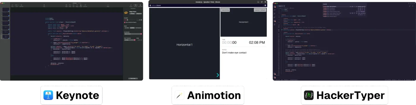 Keynote, Animotion, and HackerTyper are 3 competing products within the presentation market.