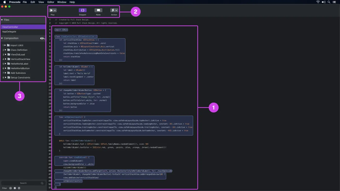 High-fidelity design of Prescodes snippet system and UI.