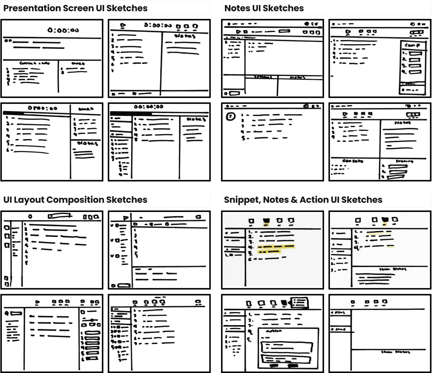 Sketches brainstorming systems and the UI Layout.